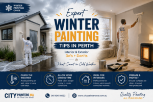 Modern house exterior being painted in winter with warm neutral tones, showcasing professional painting in Perth with soft beige and greige colour palette