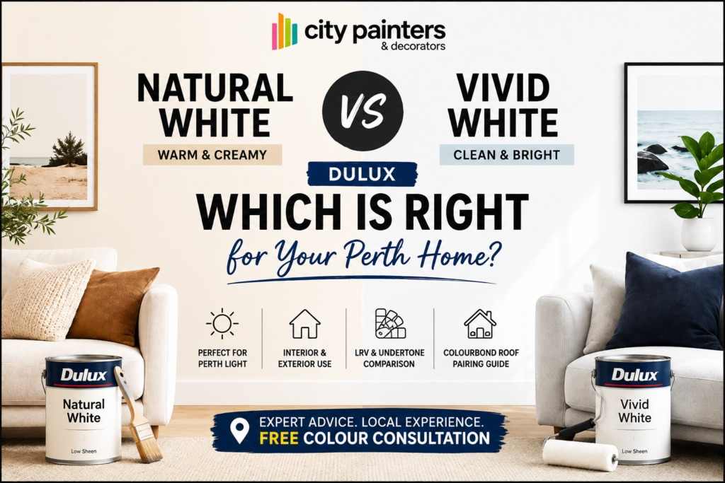paint guide comparing natural white vs vivid white for home interiors and exteriors