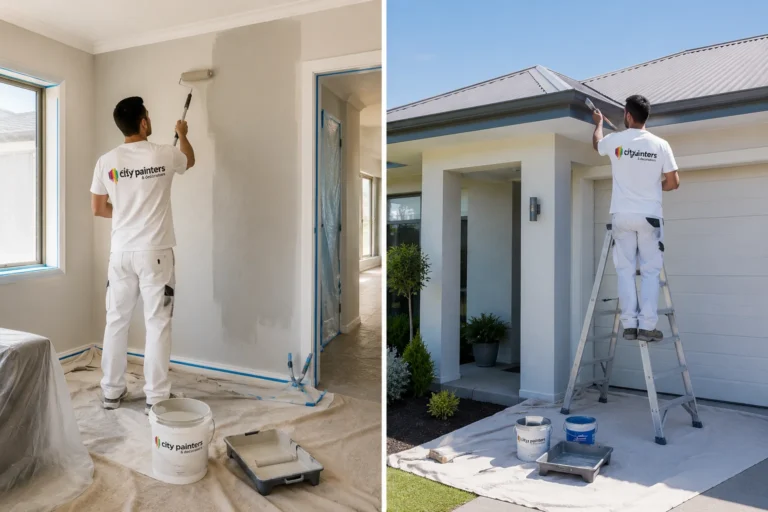 Residential painting in Forrestdale, painter applying exterior render paint on a brick home