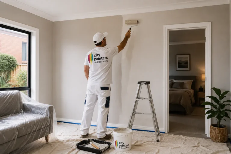 Residential painter in Madeley painting an interior bedroom wall
