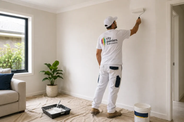 Residential painting in Willagee, painter rolling interior living room wall