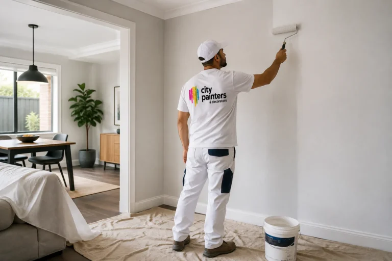 Residential painting colour consultation in Willagee, painter testing paint swatches with homeowner