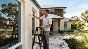Professional painter applying exterior paint to a Perth home as part of a standard house painting quote
